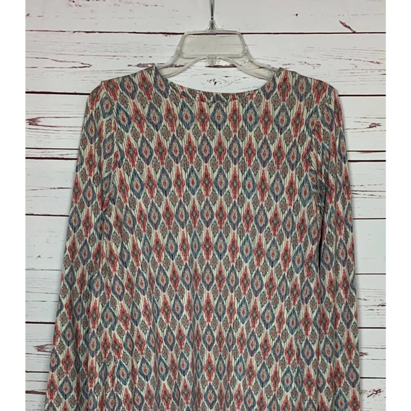 J.Jill Women's S Small Cream Blue Boho Long Sleeve Luxe Supima Tunic Top Shirt - Picture 4 of 12